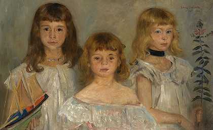 三个小女孩（三个女孩）`Drei Kleine Mädchen (Three Girls) (1902) by Lovis Corinth