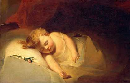 睡着的孩子（玫瑰花蕾）`Child Asleep (The Rosebud) (1841) by Thomas Sully