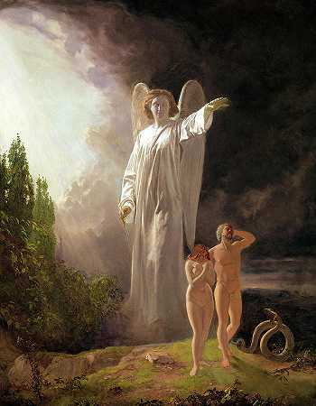 驱逐亚当和夏娃，1880年`Expulsion of Adam and Eve, 1880 by John Faed