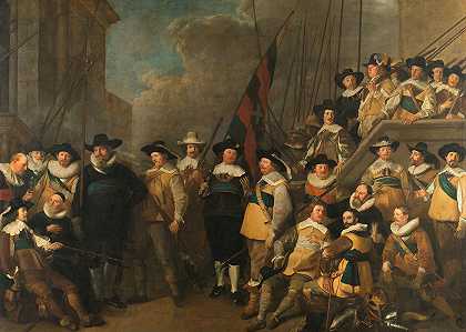在科内利斯·德格雷夫上尉和亨德里克·劳伦斯中尉的指挥下，阿姆斯特丹V区的警员和其他公民卫队人员`Officers and other Civic Guardsmen of the V District in Amsterdam under the command of Captain Cornelis de Graeff and Lieutenant Hendrick Lauwrensz (1642) by Jacob Adriaensz Backer