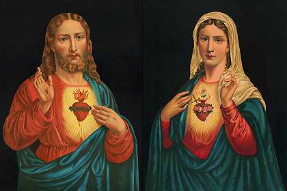 耶稣和马利亚的心`Hearts of Jesus and Mary by Unknown