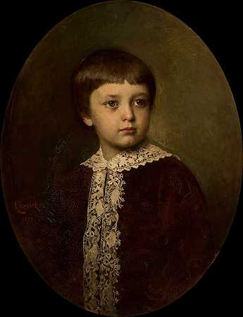 男孩的肖像`Portrait of a boy (1879) by Leopold Horowitz