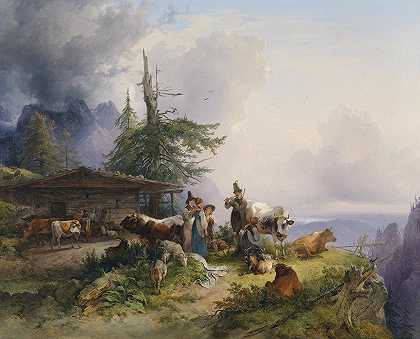 安特斯堡的阿尔卑斯经济`Alpenwirtschaft am Untersberg (1835) by Friedrich Gauermann