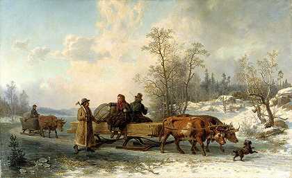 索伦达农民前往斯德哥尔摩`Peasants from Sorunda on their Way to Stockholm (1862) by Nils Andresson