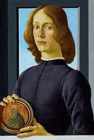 一个拿着奖章的年轻人的肖像`Portrait of a Young Man Holding a Medallion by Sandro Botticelli