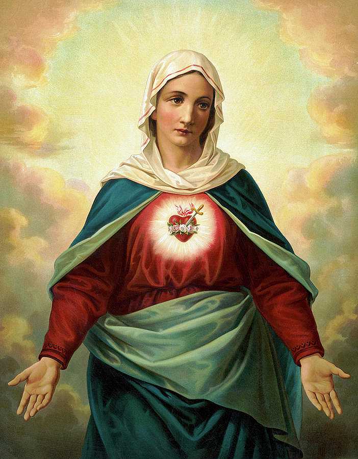 胸前有心形徽章的圣母玛利亚`The Virgin Mary with Heart Emblem on Chest by Unknown