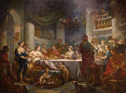 克利奥帕特拉和马克·安托万的晚餐`Le repas de Cléopâtre et de Marc~Antoine (1754) by Charles-Joseph Natoire