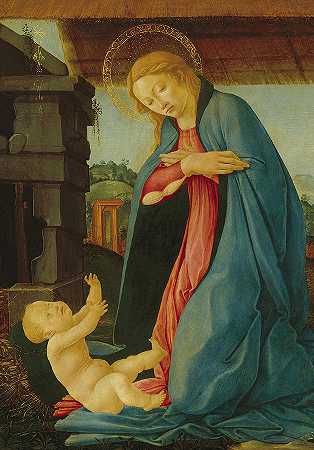 童贞子`Virgin Adoring the Child by Sandro Botticelli