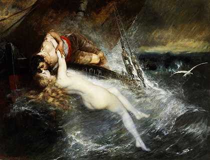 警笛之吻`The Kiss of the Siren (1882) by Gustav Wertheimer