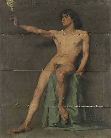 男性裸体研究`Male Nude Study (1877) by Pascal-Adolphe-Jean Dagnan-Bouveret