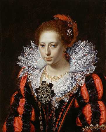 一位年轻女士的肖像`Portrait of a Young Lady (c. 1620) by Paulus Moreelse