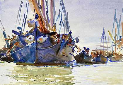 意大利帆船抛锚`Italian sailing Vessels at Anchor by John Singer Sargent