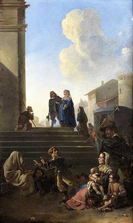 教堂台阶前的农民`Peasants Before Church Steps by Anton Goubau