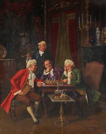下棋`Beim Schachspiel (1905) by Albert Julius Franke