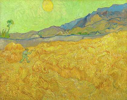 《麦田与收割者》，1889年`Wheatfield with a Reaper, 1889 by Vincent van Gogh