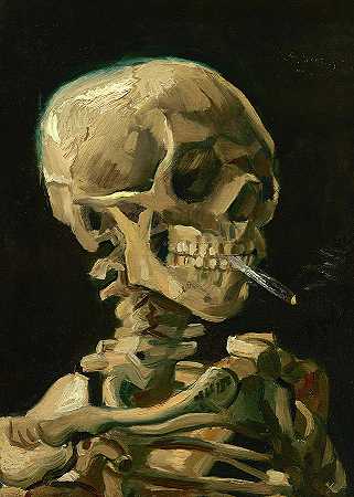 一具骷髅头和一支燃烧的香烟，1886年` Head of a Skeleton with a Burning Cigarette, 1886 by Vincent van Gogh