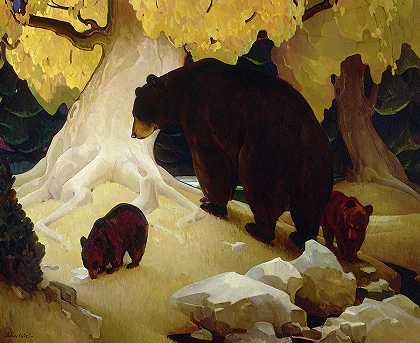 山麓瀑布，1933-1934`Fall in the Foothills, 1933-1934 by William Herbert Dunton