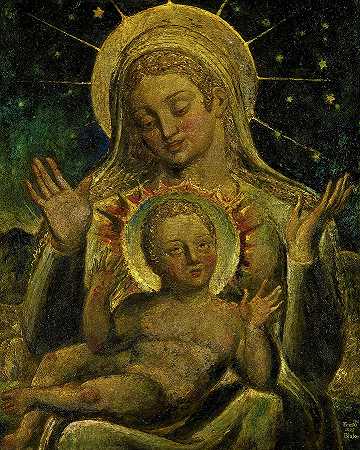 女子和孩子`Virgin and Child by William Blake