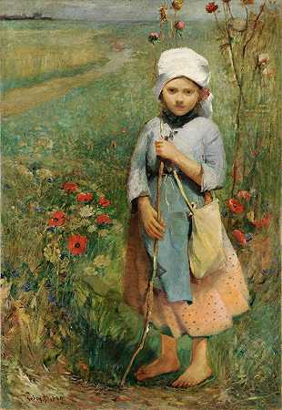 牧羊姑娘`Shepherd Girl (1889) by Ignác Ujváry