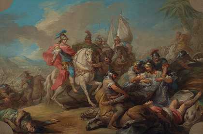 亚历山大战胜波卢斯国王`The Victory of Alexander over King Porus (circa 1738) by Charles-André van Loo