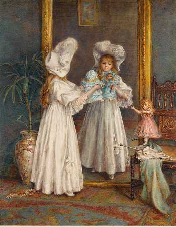 玩她的洋娃娃`Playing With Her Dolls (1897) by Mary L. Gow
