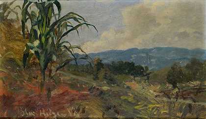 前景是巨大的玉米`Landscape with Giant Corn in the Foreground (1870) by Frank Buchser