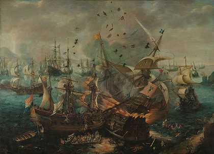 1607年的直布罗陀战役`Battle of Gibraltar in 1607 (c. 1621) by Cornelis Claesz. van Wieringen