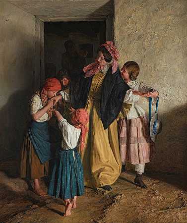 教母再见（确认后）`Godmothers Farewell (After Confirmation) (1859) by Ferdinand Georg Waldmüller