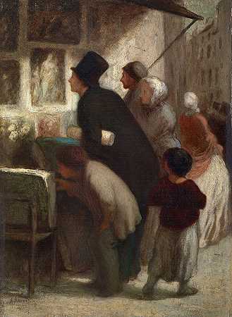 印刷品之外——卖方小店`Outside the Print–Sellers Shop (c. 1860–1863) by Honoré Daumier