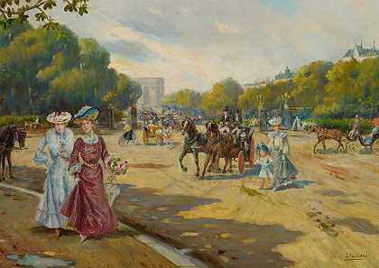 多芬港，博洛尼亚森林`Port Dauphine, Bois De Boulogne (1872) by Joaquín Pallarés Allustante