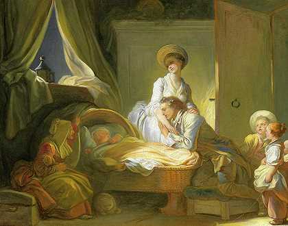 参观托儿所，1775年`The Visit to the Nursery, 1775 by Jean-Honore Fragonard
