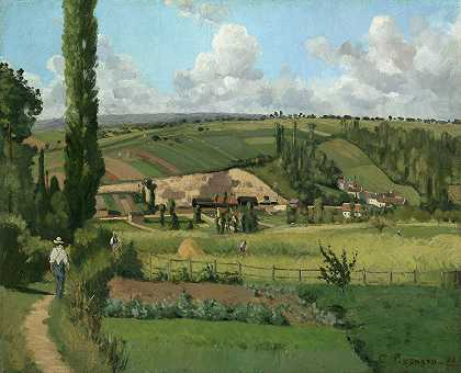糕点景观，庞图伊斯`Landscape at Les Pâtis,Pontoise (1868) by Camille Pissarro