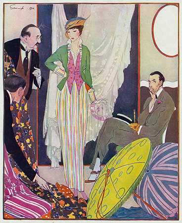 购物——蜜月的最后一个季度`Shopping – the last quarter of the honeymoon (1914) by Ludwik Strimpl