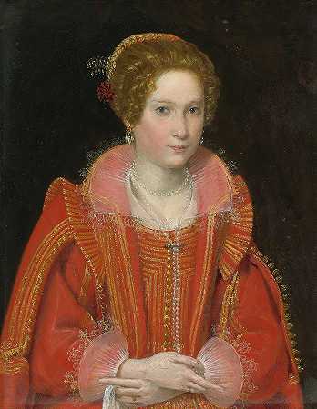 一位女士的肖像，半身，穿着粉红色`Portrait Of A Lady, Half~Length, Dressed In Pink by Ottavio Leoni
