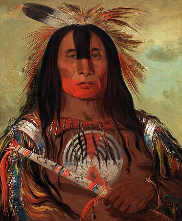 斯图·米克·奥萨克斯，水牛背肥肉，血族首领，1832年`Stu-mick-o-sucks, Buffalo Bull\’s Back Fat, Head Chief, Blood Tribe, 1832 by George Catlin
