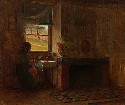缅因州一座农舍的屋内`Interior of a Farmhouse in Maine (1865) by Eastman Johnson