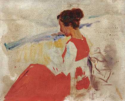 扎劳兹·热那维娃·塞古罗拉素描`Sketch For Genoveva Segurola, Zarauz (1910) by Joaquín Sorolla