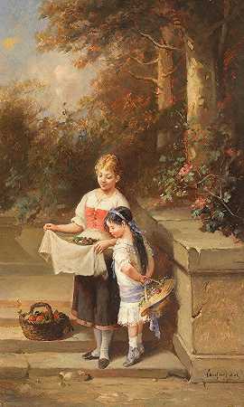 从花园回家`Coming home from the garden by François-Louis Lanfant De Metz