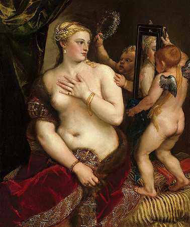 《带镜子的维纳斯》，1555年`Venus with a Mirror, 1555 by Titian