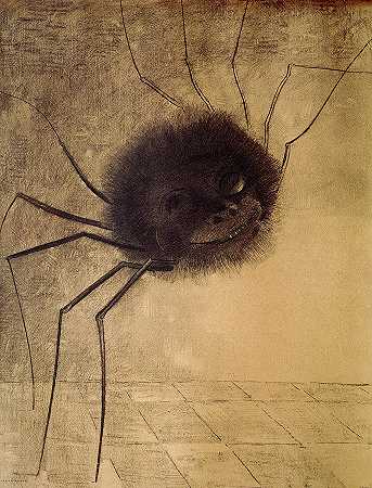 微笑的蜘蛛，1881年`Smiling Spider, 1881 by Odilon Redon