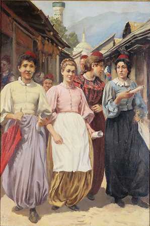 萨拉热窝集市上的四位女士`Vier Damen am Basar von Sarajevo by Franz Leo Ruben