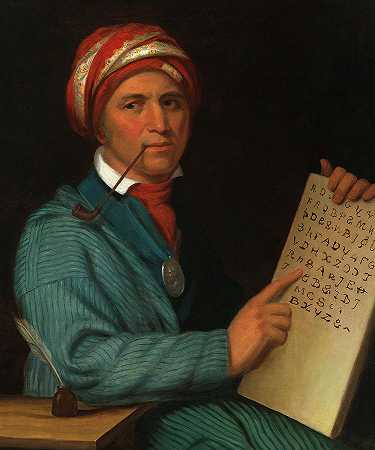 红杉，1830年`Sequoyah, 1830 by Henry Inman