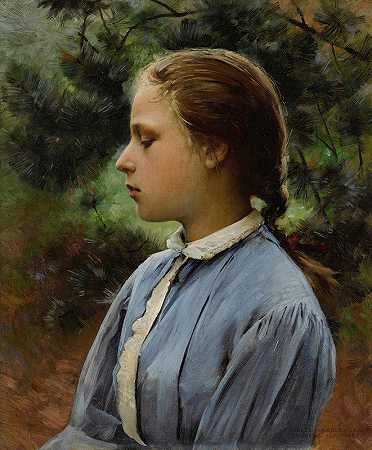 乌瓦兹河畔奥弗斯的年轻女孩`Young Girl Of Auvers~Sur~Oise by Charles Sprague Pearce