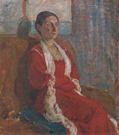 伯莎·布兰斯特鲁普夫人的肖像`Portrait of Mrs. Bertha Brandstrup (1909) by Karl Isakson