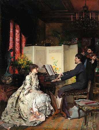 二重唱`The duet (1883) by Pascal-Adolphe-Jean Dagnan-Bouveret