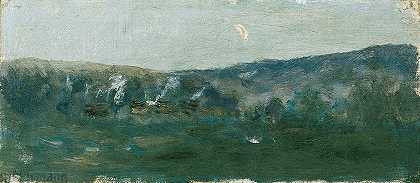 月牙山`Hügellandschaft Mit Mondsichel (1895) by Theodor Von Hörmann