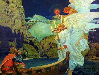 圣杯骑士，1912年`The Knight of the Holy Grail, 1912 by Frederick Judd Waugh