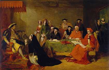 阿拉贡凯瑟琳女王的审判`The Trial Of Queen Catherine Of Aragon (1848) by Baron Henry Nelson O&;neil