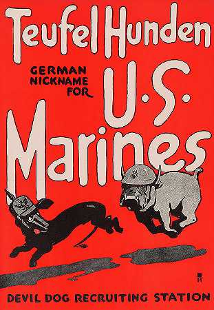 Teufel Hunden在德语中是美国海军陆战队的昵称`Teufel Hunden – German Nickname For US Marines by American School