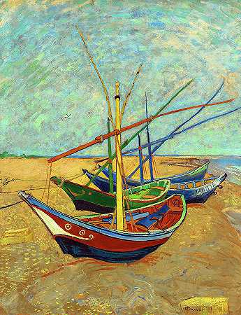 海滩上的渔船，1888年`Fishing Boats on the Beach, 1888 by Vincent van Gogh